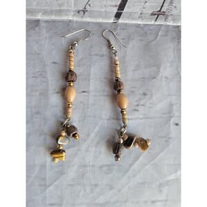 boho-style dangle drop earrings featuring wooden metal and Stones
